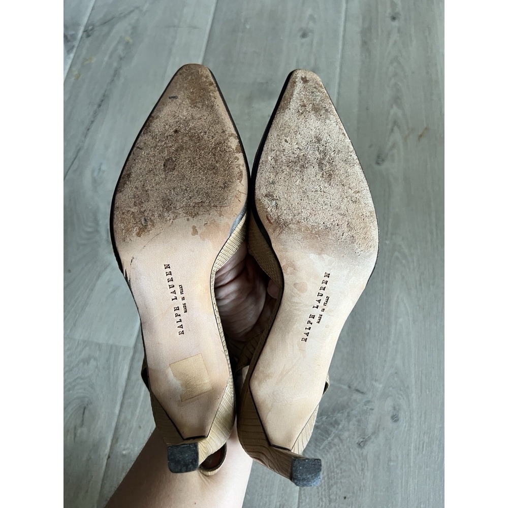 Women's Ralph Lauren Brown Crocodile Leather Slingback Heels 7.5B Made In Italy - Picture 5 of 6